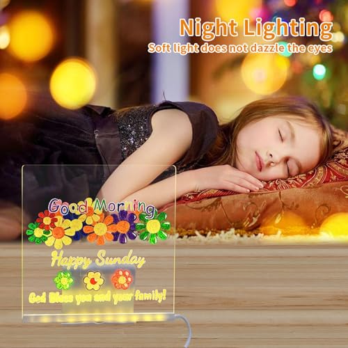 HYQFSAD Glowing Message Board with Reusable Surface，Thicken Acrylic Light Panel for Drawing/Notes，USB Charging Craft Kit for Adults & Children(15X15CM)
