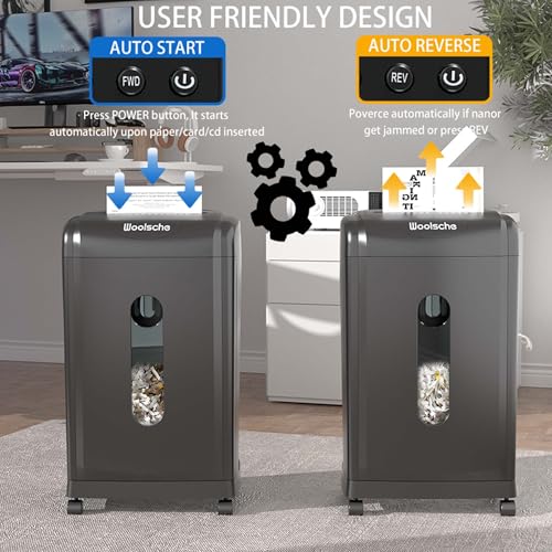 Majnesvon Paper Shredder 19-Sheet Cross Cut - P-4 Security Level, 56dB Operation, 15 Minute Continuous Use, 7.93 Gallon Capacity, Auto Reverse Function (19-Sheet + Black)