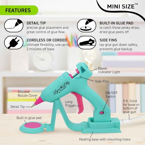 Surebonder Lynn Lilly Edition Detail Tip Mini-Size and Full-Size Cordless/Corded Hot Glue Guns with Fabric and All Purpose Hot Glue Sticks and 19" x 19" Pink Silicon Non-Stick Glue Pad Included