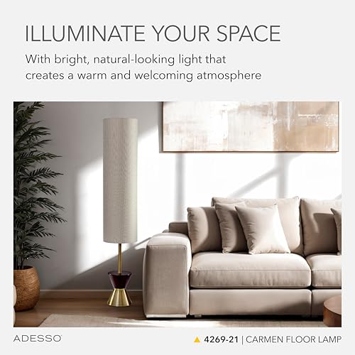 Adesso 3-Light Floor Lantern, Antique Bronze, Walnut & Beige, 59”
