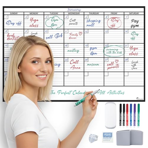 Large Dry Erase Calendar for Wall 24x36, Giant Family Office Big Reusable, Monthly Planner Erasable Month, Rolled Whiteboard White Board, 36x24 Calendar Dry Erase for Undated Wall Large Classroom