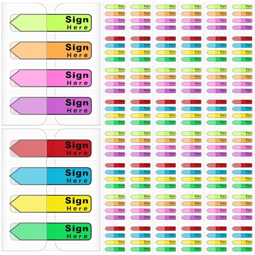 Tatuo 4800 Pcs Sign Here Arrow Tabs Self-Stick Flags 8 Colors, Sign Here