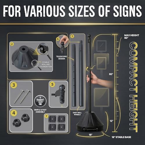 Grip N Tip 60" Heavy Duty Steel Portable Sign Holder, Black, 2 Pack