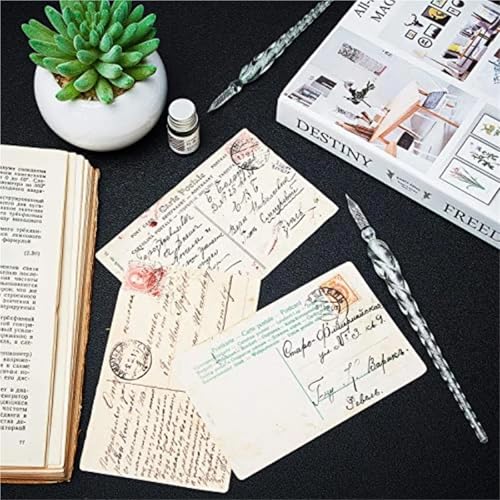 Yiodauh Glass Dip Pen 3 Pieces Handmade High Borosilicate Glass Dip Pen Set - Elegant Crystal Writing Pens for Calligraphy, Drawing, and Signatures
