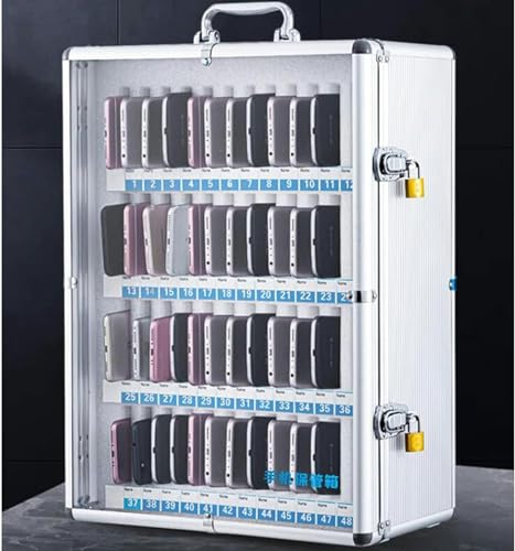 Cell Phone Cabinet, Cell Phones Storage Cabinet, Aluminum Alloy Clear Cell Phones Storage Cabinet Pocket Chart Storage Locker Box with Handle for Office Classroom (Color : Silver, Size : 24)-1