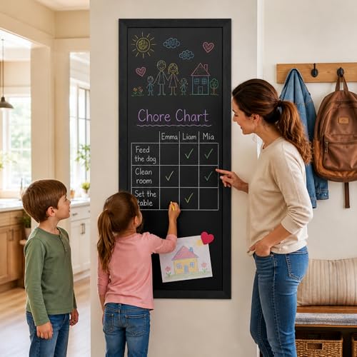 Ilyapa Extra Large Magnetic Chalkboard Sign, 58x25 - Black Wood, Wall