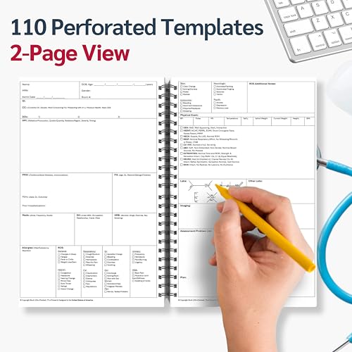 2 Pack H&P Notebook: 110 Perforated History & Physical Templates, 2-Page View, Spiral-Bound, Pocket Size 8.5"x5.5", Includes Medicine Reference Sheet – Ideal Clinical Notebook for Students
