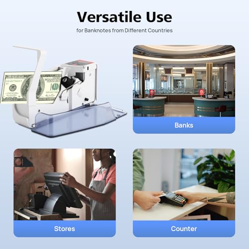 Portable Money Counter Machine, Bill Cash Counting Machine with LED Display & Batch Function, 600 Sheets/Minute for Banks Stores Office
