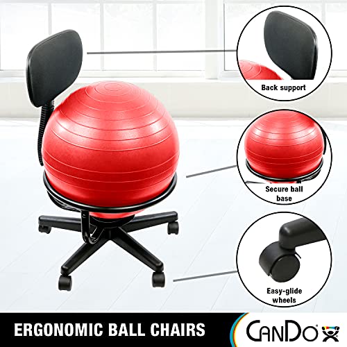 CanDo Metal Ball Chair - Inflatable Ergonomic Active Seating Exercise Ball Chair With Air Pump for Home, Office, and Classroom, Adult Size, Red