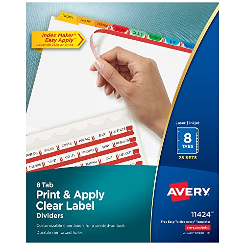 Avery® Index Maker® Clear Label Dividers, 8-Tab, Multicolor, 25 Sets