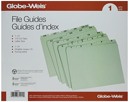 Globe-Weis Recycled Daily Indexed Top Tab Guides (GLW31PX91)