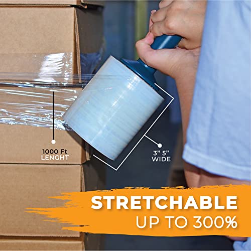 WOD SFCB80 Stretch Film Wrap Self-Adhering - 5 in x 1000 Ft - Clear Shrink Plastic 80 Gauge Thick for Packaging, Storage Moving Supplies, Palletizing, and Wrapping (Pack of 4)