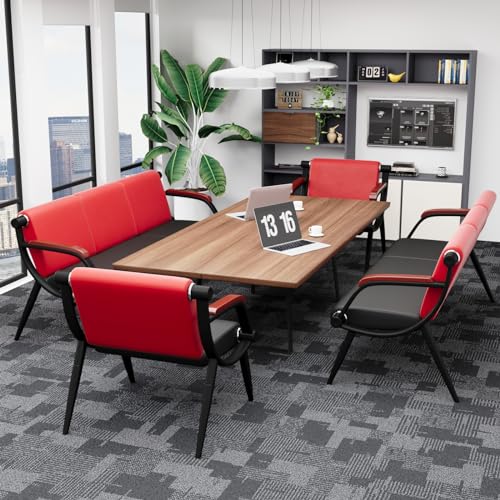 wonline Waiting Room Bench, Office Furniture Reception Chairs with Arms, Leather Chairs is Suitable for Clinic,Airport,Hospital,Barber,Salon,Bank-(Red&Black,3 Seat)
