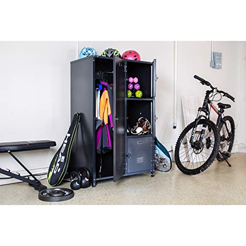 Allspace 4 Door Steel Storage Wardrobe Locker with Dark Weathered Finish, Vintage, Industrial, for Clothing, Home, Office, School, Dorm, Teen, Shop, Vented, Lockable, Durable Powdercoat - 240038T