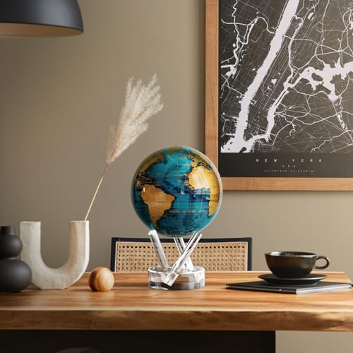 MOVA Self Rotating Globe, Cerulean Blue and Gold Classic (4.5")