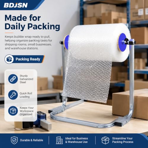 BDJSN Floor Standing Bubble Wrap Dispenser, Galvanized Steel Packing Roll Holder with Side Guides, Quick-Change Clip, 64 Cm High, 6 Width Options for Warehouse Shipping and Moving Supplies 40cm