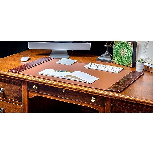Dacasso Brown Crocodile Embossed, 3 Piece Luxury Desk Accessory Set - Executive Desk Decor - 34" x 20" Leather Blotter Pad & Desk Organization Essentials