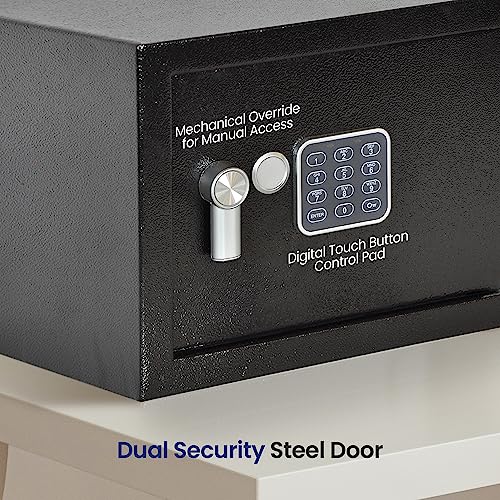 SereneLife Electronic Safe Box | Heavy Duty 12.2’’ x 7.8’’ Lockbox | Digital Keypad Code & 2 Key access | Small Money Safe for Home & Office | Secure Cash, Jewelry, Valuables | Wall & Floor Mountable