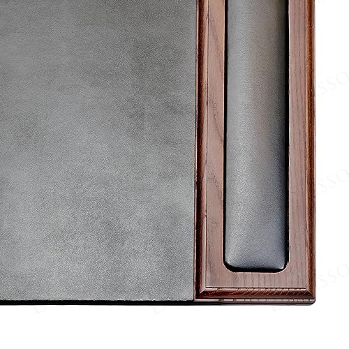 DACASSO Wood & Leather Desk Pad with Side Rails - Luxury Leather Desk Blotter for Writing - Padded Executive Desk Surface Protector - (Walnut & Black, 34” x 20”)