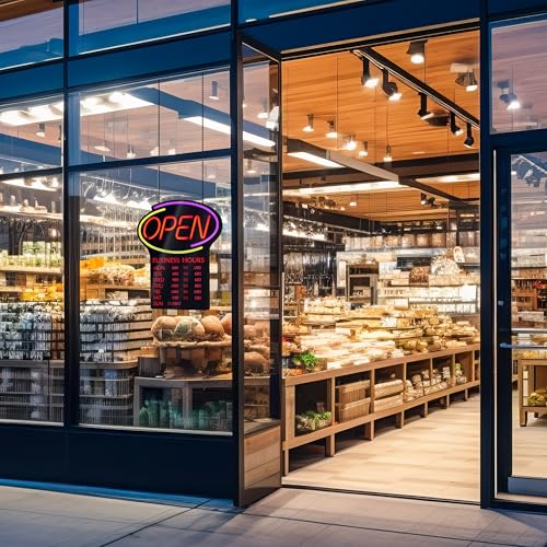 Newon 19" x 25" LED Open Sign – Programmable Business Hours, 7 Border Colors PLUS 7 Animation Effects & Ultra-Bright Multi-Color Neon Lights – High Visibility Display for Business, Restaurant, Bar, Retail Store