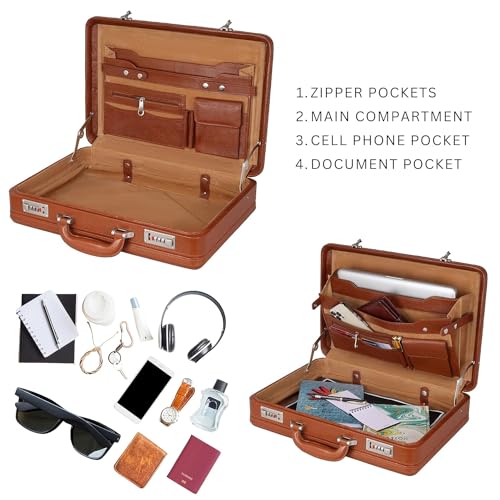 Da leather villa Full Grain Leather Briefcase Attache Case For Unisex Size L18 * W5 * H12 Inches Expandable Briefcase Bag (Tan)