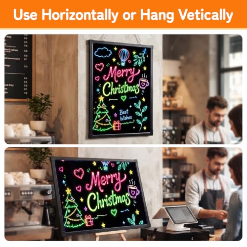 Slsy 16"x12" LED Message Writing Board, Erasable Light Up Drawing&Menu Sign