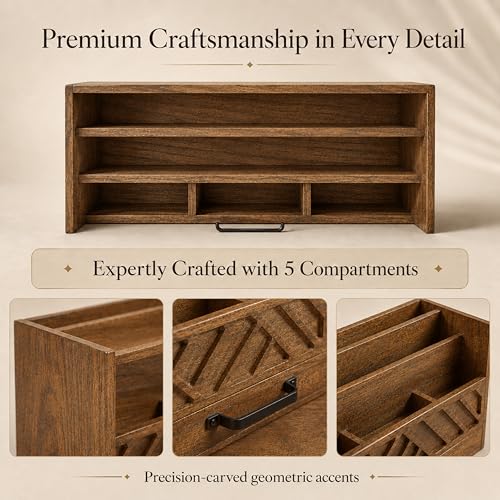 BLU MONACO | Wooden Mail Organizer with Drawer and Compartments | Mail Sorter Organizer Countertop for Desk Entryway | Outgoing Mail Holder Wood Desktop File Storage