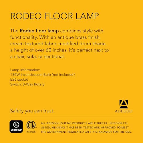 ADESSO Rodeo Floor Lamp, Antique Brass