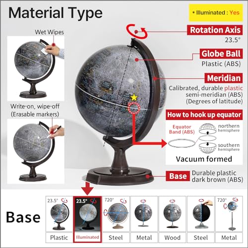 Mapsoft Prime Illuminated Gray Moon Globe, 30cm/12", MI-30