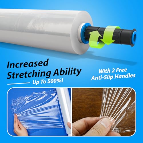 2 Rolls x 15" x 900 FT x Clear Heavy Duty Plastic Stretch Wrap Shrink Film for Shipping Packaging Moving Packing Trucking Logistics - Thicker Extra Durable Film - Wrap Holder Included