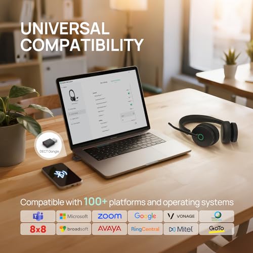 Yealink WH68 Hybrid DECT and Bluetooth ANC Wireless Headset with Microphone