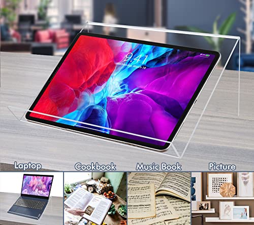 Kamehame Book Stands for Display, 2 Pack Slightly Elevated Clear Acrylic Book Display Stand with 1.5" Ledge, Book Easel Anti-slip Border for Handwriting Reading Art and Laptop, 12"x8.5"x5.1"