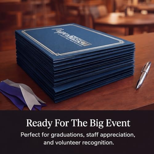 PaperDirect Foil Elegance Custom Certificate Jackets, Blue, Double Silver Embossed Foil, Personalized Certificate Holders, Schools, Businesses, Awards, Diplomas & Professional Recognition, 50 Count