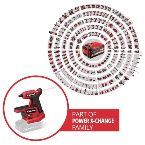 Einhell Cordless Hot Glue Gun TE-CG 18/7 Li-Solo PXC (18 V, Max. 180 °C, 165 Seconds Heating Time, Drip Tray, Base Station, Includes 3 x 7 mm Glue Sticks, No Battery)