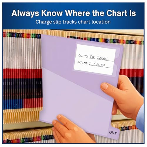 Doctor Stuff - Small Bottom Tab Vinyl Outguides, Diagonal Cut Front Pocket, Top Charge Out Slip Pocket, Plastic File Folder, Legal Size 9" x 16", Lavender, 100/Box