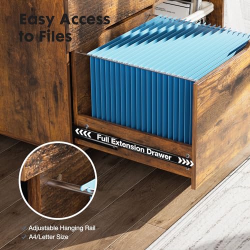 DUMOS 3-Drawer Rolling File Cabinet, Wooden Printer Stand with Storage