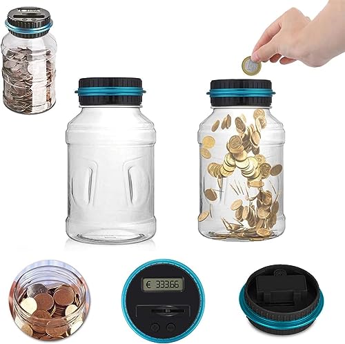 ASMEIR Large Capacity Electronic Piggy Bank Digital LCD Counting Coin Counter Bank Coin Money Saving Box for USD Euro Kids Adults Gifts (Color : Euro Type)