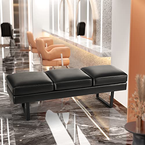 Furmax Waiting Room Chairs Faux Leather Office Guest Chair, 59.6 Inches Conference Room Chairs 3 Seats Upholstered Reception Bench, Lobby Furniture for Salon and Shop, Black
