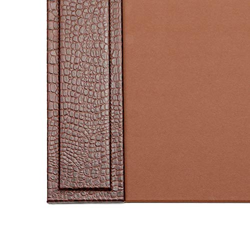 DACASSO Crocodile Embossed Leather Desk Pad with Side Rails - Luxury Leather Desk Blotter for Writing - Padded Executive Desk Surface Protector - (Brown, 34” x 20”)