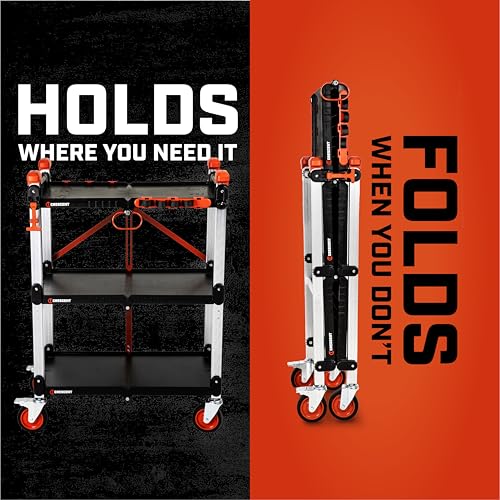 Crescent SITERUNNER 3 Shelf Heavy Duty Folding Jobsite Cart | F3SCBL