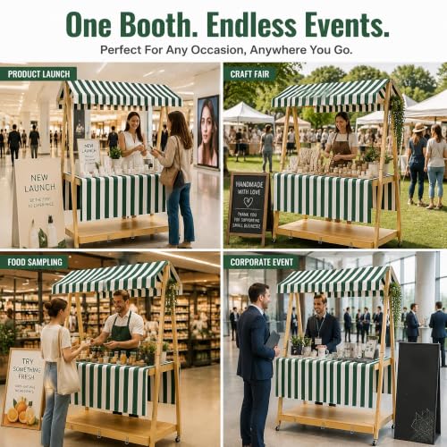 CHBMZ Outdoor Event Display Stand, Foldable Two Tier Wooden Booth with Canopy, Suitcase Style Pop Up Vendor Stand for Festivals, Holiday Markets, Craft Shows & Seasonal Events(Yellow,106cm/41.7in)