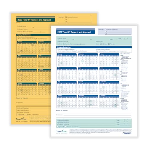 ComplyRight 2027 Time Off Request and Approval Form, 2-Part, Pack of 50