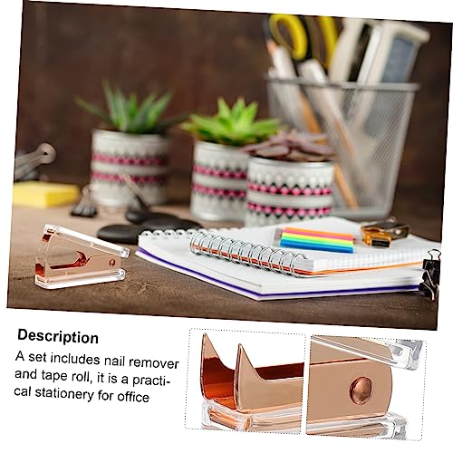 1 Tape seat Nail Remover Shipping Tape Dispenser Clear Tape Holder Paper Tape Dispenser Desk Accessories Staple Puller and Tape Dispenser Stationary Adhesive Tape Alloy Office (Golden 6.7X12CM)