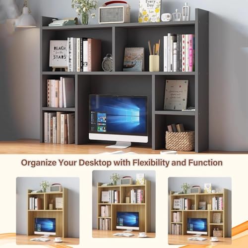 TBQATNTS Wooden Desk Hutch White for Office and Home, Freestanding Desktop Storage Shelf with Multiple Compartments, Counter Office Storage Rack Top Bookcase,Grey,35.4″×7.9″×35.4″