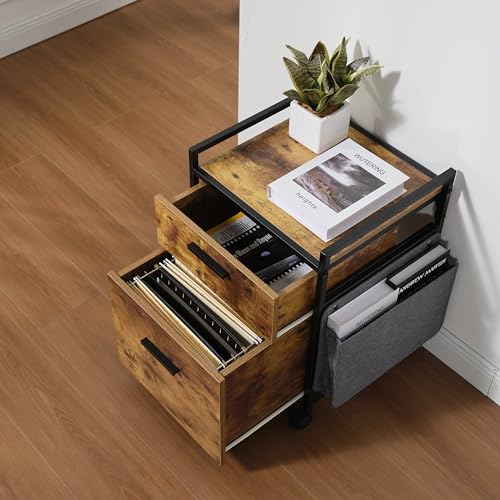 EUREKA ERGONOMIC 2 Drawer Mobile File Cabinet with Wheels, Wood Rolling Storage Cabinet for Home Office, Space-Saving Under Desk Organization with Printer Stand, Rustic Brown