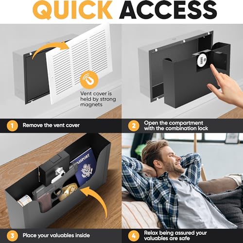 Elder Welder® Hidden Wall Safe with Air Vent Cover, Combination Lock