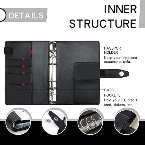 A6 PU Leather Binder Budget Planner Cash Envelope System with 12 PCS Pockets, 12PCS Expense Budger Sheets(C)