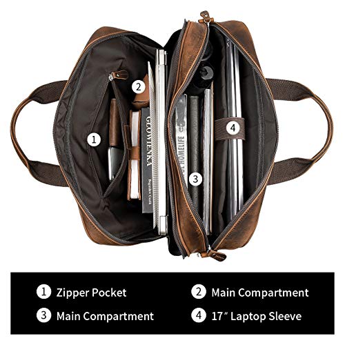Augus Leather Briefcase for Men 16" Laptop Shoulder Bag with Luggage Strap