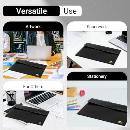 WORPSON Plastic Envelopes Folders 12mil Heavy Duty, for A4 Letter Size Paper, with Snap Closure Pack, Paperwork Plastic Wallets Document Organizer (25 Pack - Black, Horizontal)