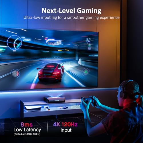 NexiGo Aurora Pro, Ultra Short Throw 4K Tri-Color Laser Projector, 2400 Lumens, Screen Adoption, Dynamic Laser Dimming, Dolby Vision & Atmos, HDR10+, HLG, Active 3D, 60W Speakers, UST TV